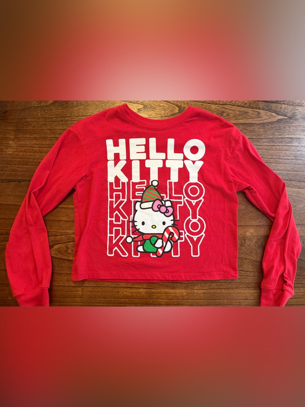 Hello Kitty Red Long Sleeve Graphic Tee with Holiday Kitty